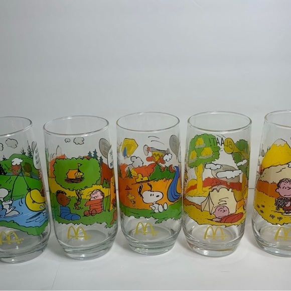 McDonald's Dining Vintage Snoopy Glasses Mcdonalds Peanuts Camp Snoopy Glasses Complete Set
